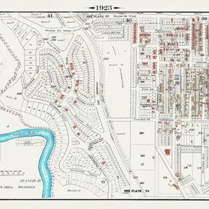 Placa 57, Toronto West, High Park West, South Kingsway & Swansea, 1923, Mapa em tela de algodão grosso, 18x27 pol. Aproximadamente.