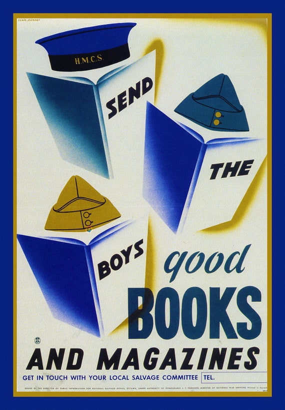 Send the Boys Good Books, 1915, vintage war poster on durable cotton canvas, 50 x 70 cm, 20 x 25" approx.