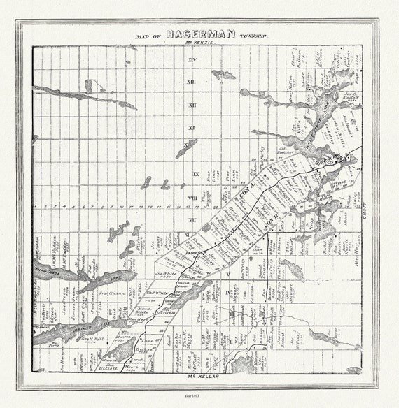 Muskoka-Haliburton, Hagerman Township, 1893 , map on heavy cotton canvas, 20 x 25" approx.