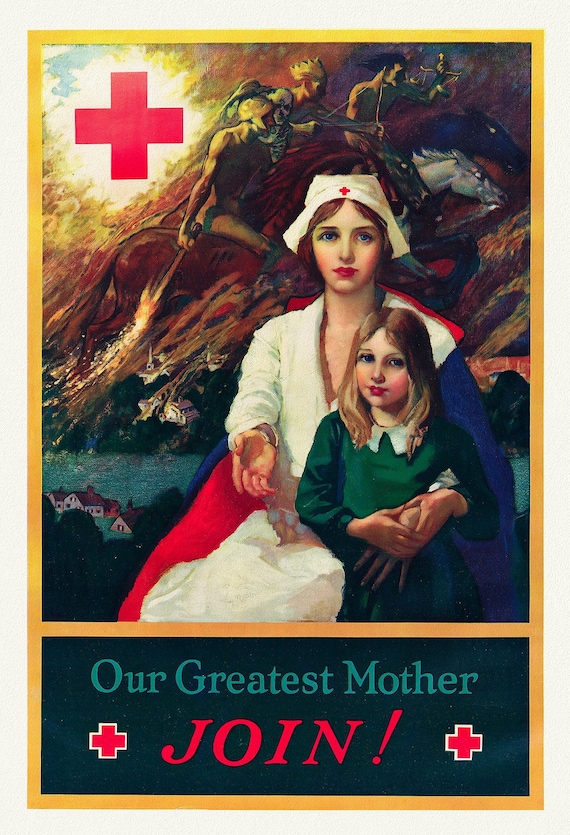 Join! Our Greatest Mother , vintage war poster reprinted on heavy cotton canvas, 50 x 70 cm, 20 x 25" approx.