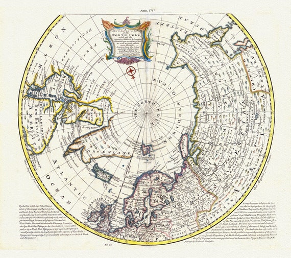 North Pole, with  the countries hitherto discovered situated near or adjacent to it as well as some others more remote.1747, canvas 20x25"