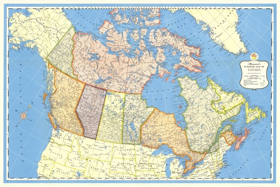 Hammond's Superior Map of Canada, 1957 , map on heavy cotton canvas, 22x27" approx.