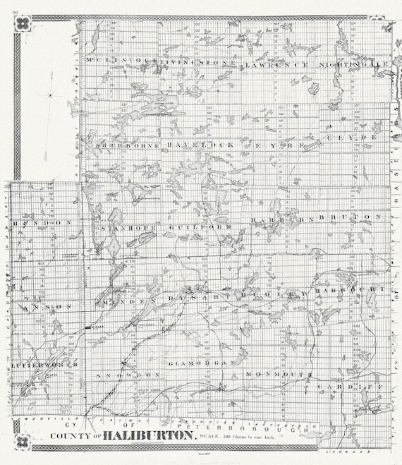 Historic Algonquin Park Map, Haliburton County, 1879, map on heavy cotton canvas, 20 x 25" approx.