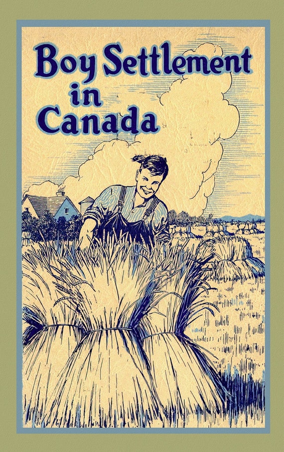 Boy Settlement in Canada, vintage travel poster reprinted on durable cotton canvas, 50 x 70 cm, 20 x 25" approx.