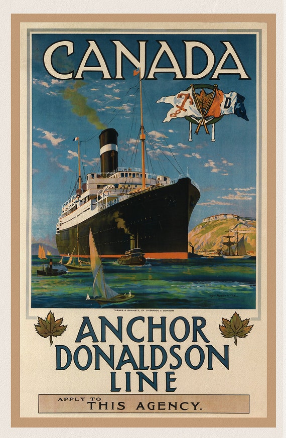 Canada, Anchor Donaldson Line, 1920, travel poster on heavy cotton canvas, 45 x 65 cm, 18 x 24" approx.