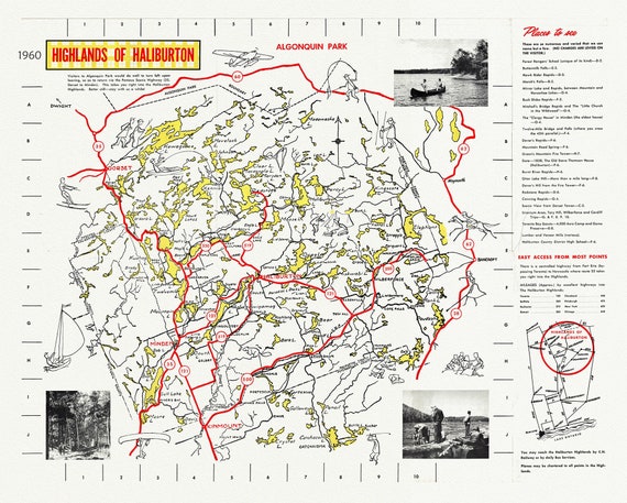 Highlands of Haliburton, Ontario, 1960, map on heavy cotton canvas, 1960