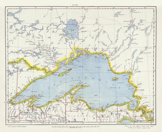 Letts, North Shore, Lake Superior, Canada, 1883 , map on heavy cotton canvas, 22x27" approx.