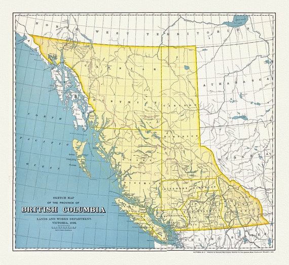 British Columbia, A Sketch Map, 1899, map on heavy cotton canvas, 50 x 70cm, 20 x 25" approx.