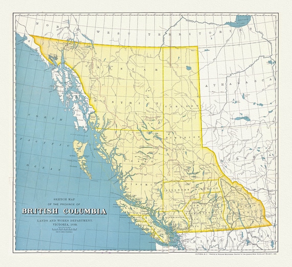 British Columbia, A Sketch Map, 1899, map on heavy cotton canvas, 50 x 70cm, 20 x 25" approx.