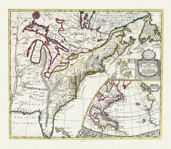 John Senex, New Map of the English Empire in America, 1721, map on durable cotton canvas, 50 x 70 cm, 20 x 25" approx.