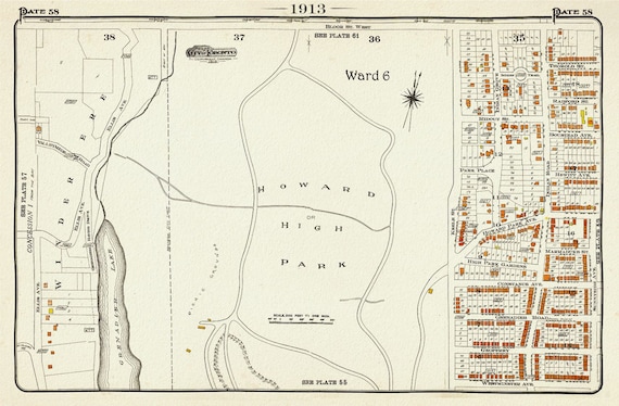 Plate 58, Toronto West, High Park, 1913, map on heavy cotton canvas, 20 x 30" approx.