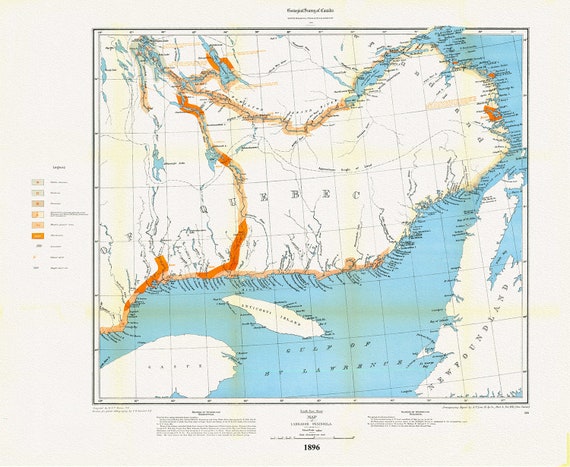 Labrador Peninsula, SE Sheet, 1896, map on heavy cotton canvas, 45 x 65 cm, 18 x 24" approx.