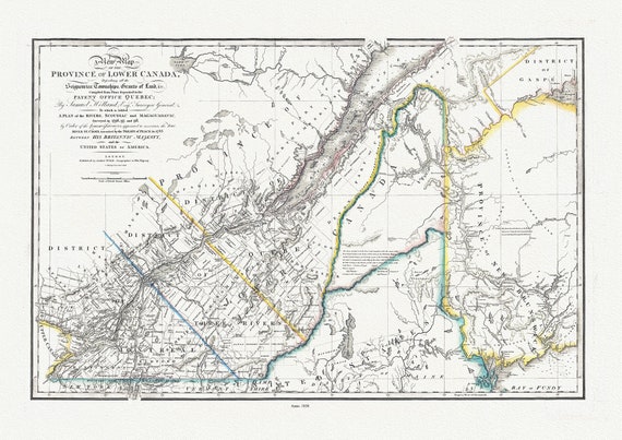 Province Of Lower Canada, 1838 , map on durable cotton canvas, 50 x 70 cm, 20 x 25" approx.