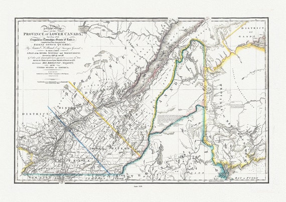 Province Of Lower Canada, 1838 , map on durable cotton canvas, 50 x 70 cm, 20 x 25" approx.