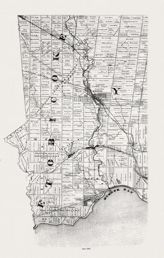 Etobicoke, Toronto, 1860, Tremaine auth.  , map on durable cotton canvas, 50 x 70 cm, 20 x 25" approx.