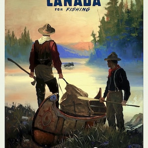 Kanada zum Angeln, Canadian Pacific Ver. 16, Reiseposter auf strapazierfähiger Baumwollleinwand, 50 x 70 cm, ca