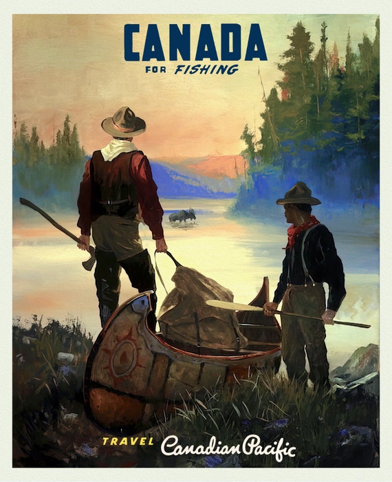 Canada For Fishing, Canadian Pacific Ver. 16, travel poster on durable cotton canvas, 50 x 70 cm, 20 x 25" approx