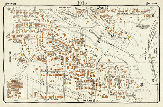 Plate 34, Toronto Uptown, Rosedale, 1913, map on heavy cotton canvas, 20 x 30" approx.