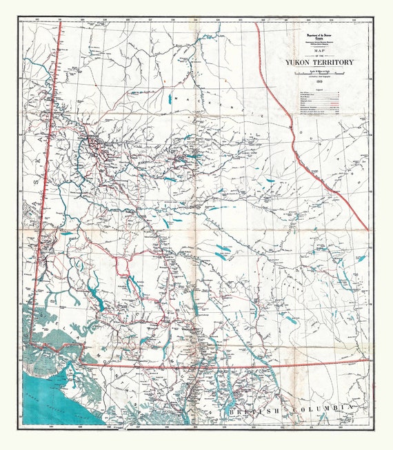 Map of the Yukon Territory, 1919, map on durable cotton canvas, 50 x 70 cm, 20 x 25" approx.