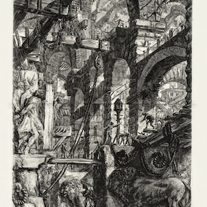 Giovanni Battista Piranesi, Le Carceri d'Invenzione, Planche III, 1760, une gravure sur toile de coton épais, 56x70cm environ