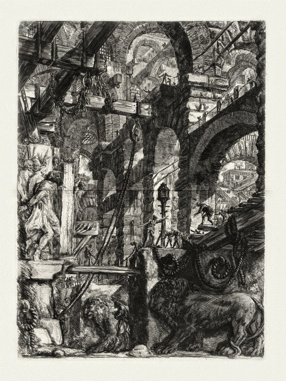 Giovanni Battista Piranesi, Le Carceri d'Invenzione, Planche III, 1760, une gravure sur toile de coton épais, 56x70cm environ