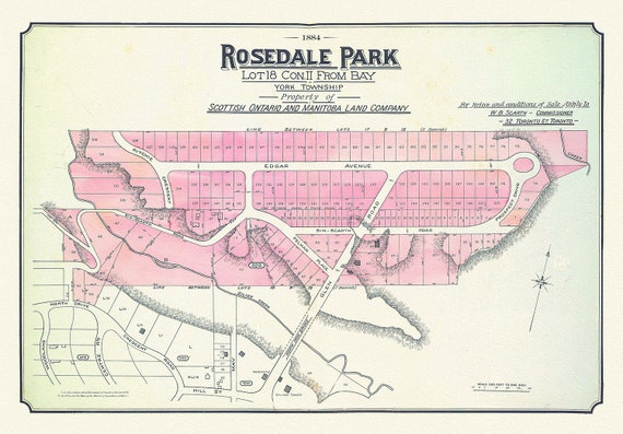 Toronto Uptown, Rosedale, 1884 , map on heavy cotton canvas, 20 x 30" approx.