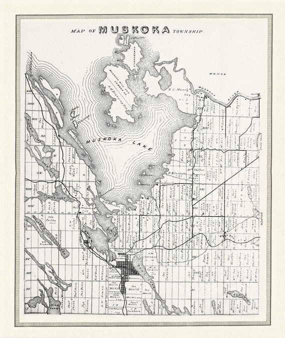 Muskoka Township, 1893, map on heavy cotton canvas, 22x27" approx.