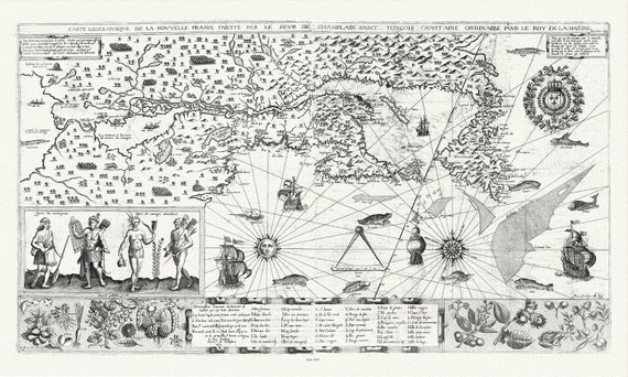 Carte geographiqve de la Nouvelle France, St Tongois cappitaine ordinaire pour le roy , Champlain.auth., 1612,,canvas, 20 x 25" approx.