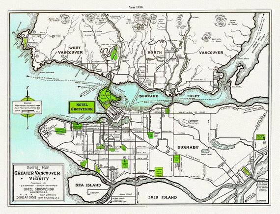 Greater Vancouver and Vicinity, A Route Map, 1950, map on heavy cotton canvas, 45 x 65 cm, 18 x 24" approx.