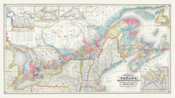 Bouchette, Map Of The Provinces Of Canada, 1846, map on heavy cotton canvas, 22x27" approx.