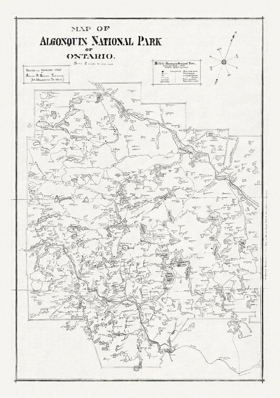 Historic Algonquin Park Map, auth. Arthur Brown, 1925, map on heavy cotton canvas, 19 x 28" approx.