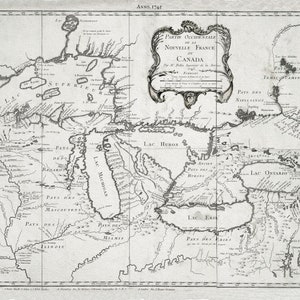 Jacques Nicolas Bellin, Le Canada, 1745, Karte auf schwerer Baumwollleinwand, 50x70cm ca.