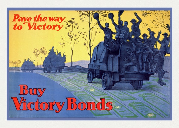 Buy War Bonds, Pave the Way to Victory, 1917, vintage war poster on heavy cotton canvas, 50 x 70 cm, 20 x 25" approx.