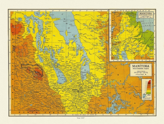 Manitoba, 1947 , map on heavy cotton canvas, 22x27" approx.