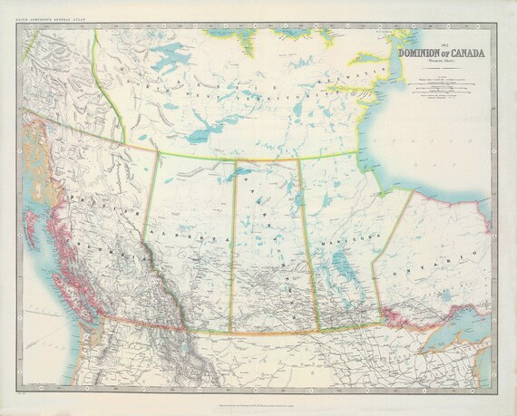 Johnson, Western Canada, 1912 , map on heavy cotton canvas, 22x27" approx.