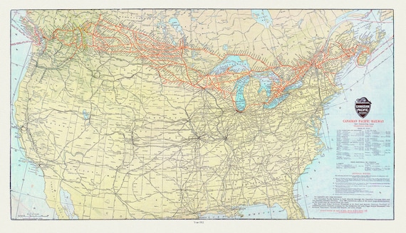 Canadian Pacific Railway and Connecting Lines, 1912, map on heavy cotton canvas, 22x27" approx.