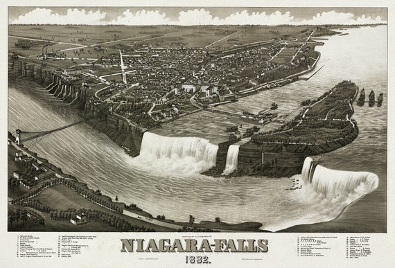 Niagara-Falls, 1882, A Birds' Eye View, , map on heavy cotton canvas, 22x27" approx.