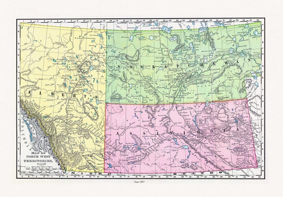 Rand McNally and Company, Alberta, Saskatchewan, 1897, map on heavy cotton canvas, 22x27" approx.