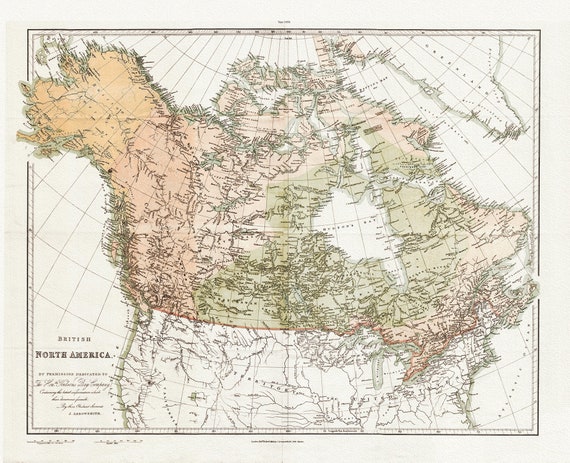 Arrowsmith, British North America  by permission of The Hudsons Bay Company, 1854 , map on heavy cotton canvas, 20 x 25" approx.