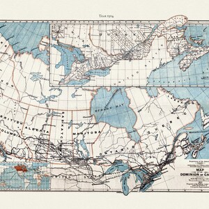 Mapa Dominium Kanady, 1914 r., mapa na grubym płótnie bawełnianym, ok. 20 x 25 cali.