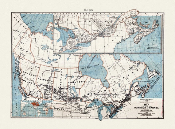 Map of the Dominion of Canada, 1914 , map on heavy cotton canvas, 20 x 25" approx.