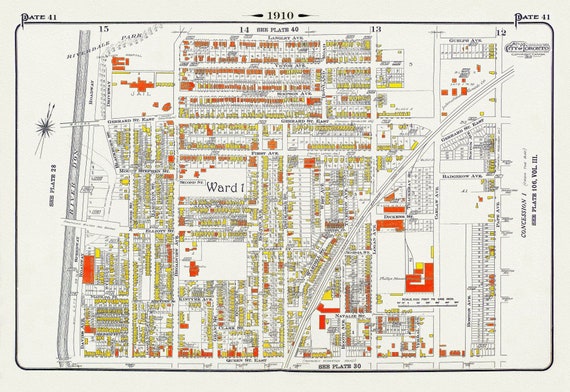 Plate 41, Toronto East, Riverdale & Leslieville, 1910 , map on heavy cotton canvas, 20 x 30" approx.