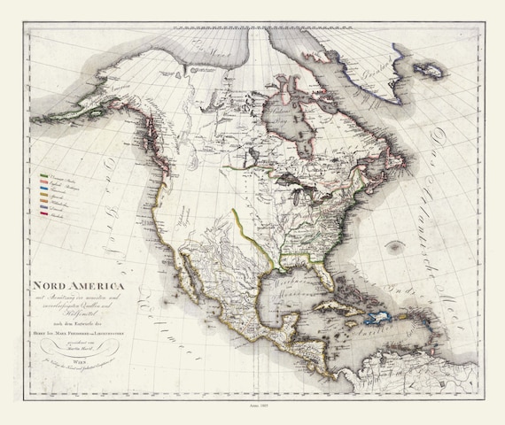 Nord America, 1805, Map on heavy cotton canvas, 24x27" approx.