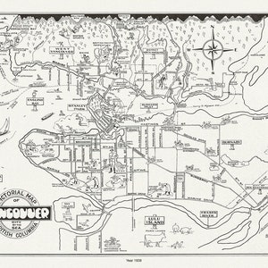 Vancouver, City by the Sea, A Pictorial Map, 1939 , sobre lienzo pesado de algodón, 45 x 65 cm, 18 x 24" aprox.