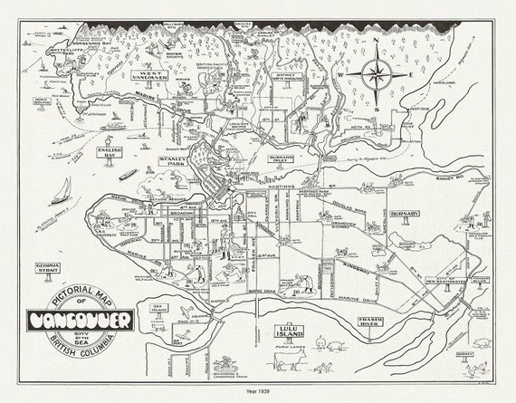 Vancouver, City by the Sea, A Pictorial Map, 1939 , on heavy cotton canvas, 45 x 65 cm, 18 x 24" approx.