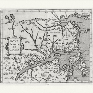 Wytfliet, Corneille, Nova Francia et Canada, 1607, mapa em tela de algodão grosso, 22x27" aprox.