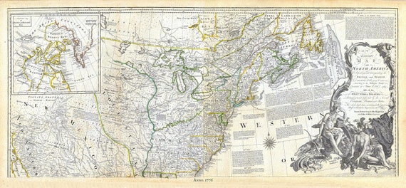 Jeffreys, North America, North East, 1776, map on durable cotton canvas, 21 x 33" approx.