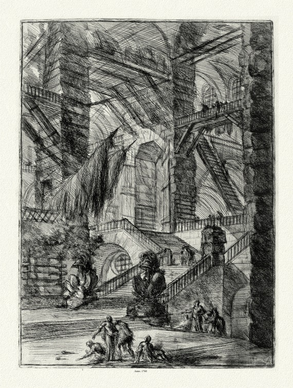 Giovanni Battista Piranesi, Le Carceri d'Invenzione, Planche I, 1760, une gravure sur toile de coton épais, 56x70cm environ