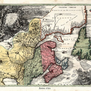 Kanada, Nouvelles France, 1720, Seutter auth., Karte auf schwerem Baumwollleinen, 50x70cm ca.