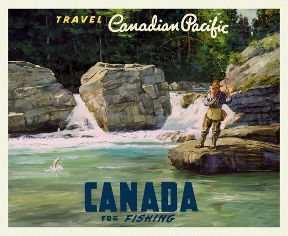 Canada For Fishing, Canadian Pacific Ver. 03 travel poster on durable cotton canvas, 50 x 70 cm, 20 x 25" approx